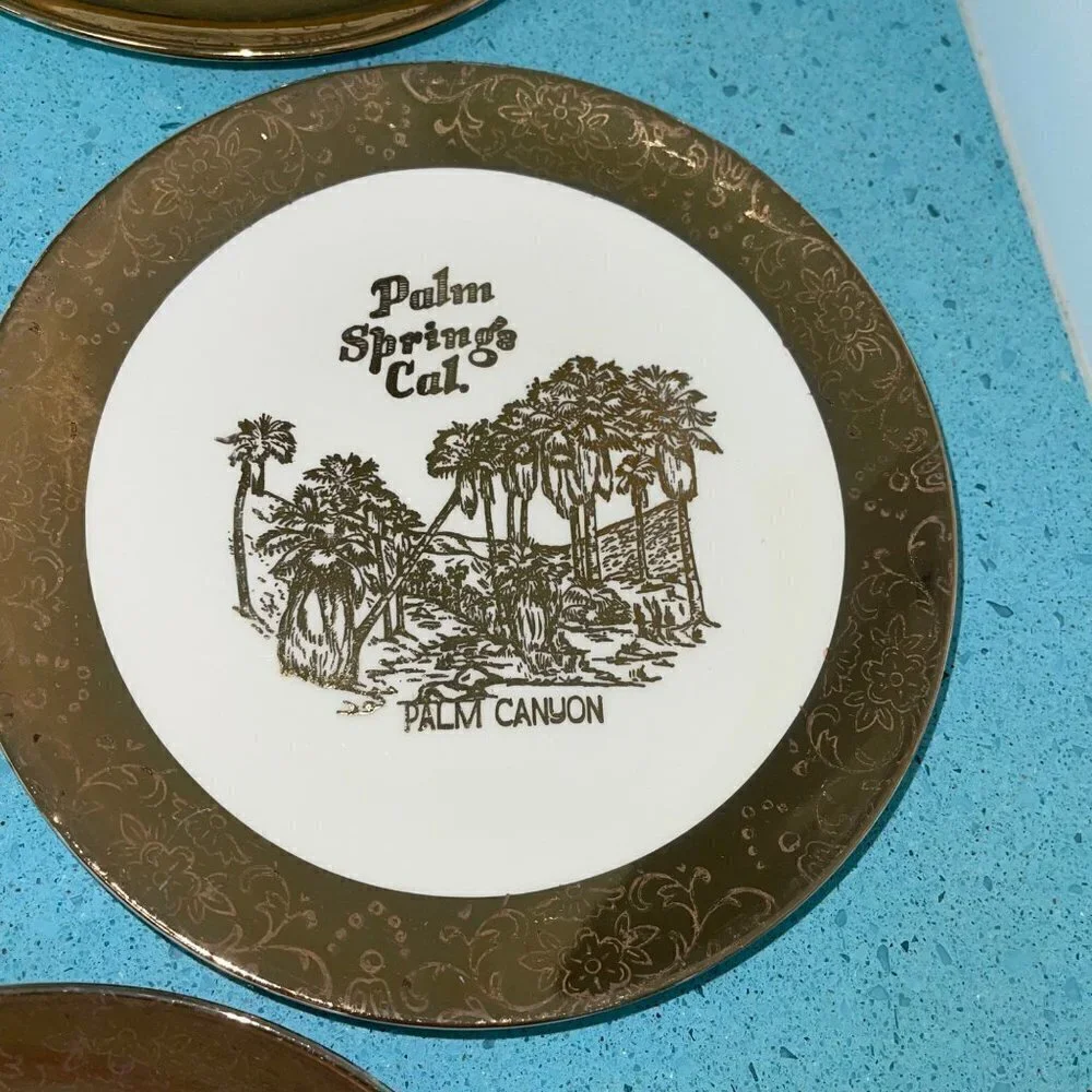 Palm Springs California Plates Vintage Porcelain Mid Century Modern Set of Five